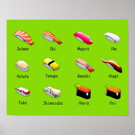 Wasabi sushi Japans schattig voedsel Poster (Voorkant)