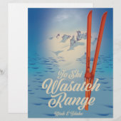 Wasatch Range Utah & Idaho Ski poster Briefhoofd (Voorkant / Achterkant)