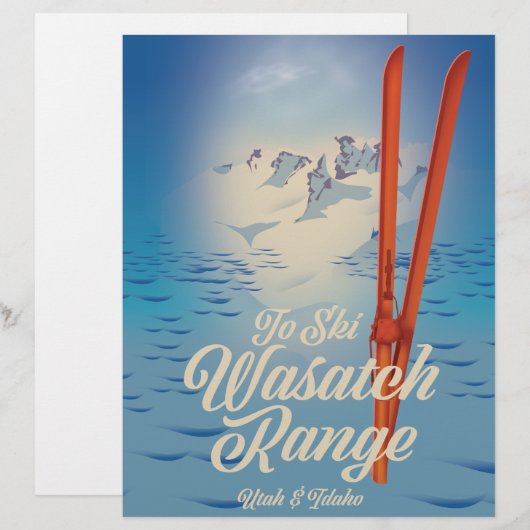 Wasatch Range Utah & Idaho Ski poster Briefhoofd (Voorkant / Achterkant)