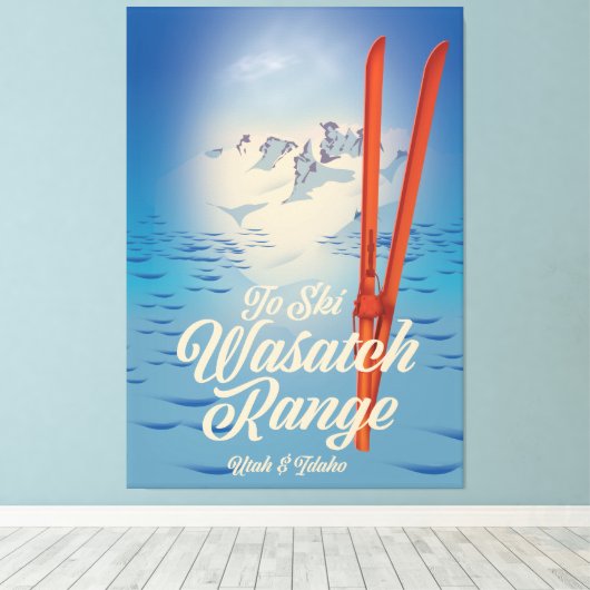 Wasatch Range Utah & Idaho Ski poster Canvas Afdruk (Insitu (Houten vloer))