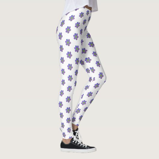 Wasbare Paarse Floral White Pattern Leggings (Rechts)