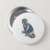 Wasbeer als ambachtsman met sleutel ronde button 7,6 cm (Voorkant /achterkant)