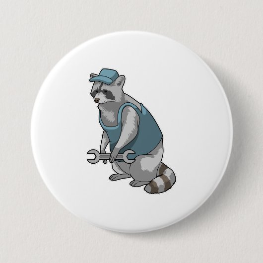 Wasbeer als ambachtsman met sleutel ronde button 7,6 cm (Voorkant)
