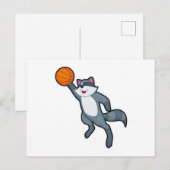 Wasbeer als basketballer met basketbal briefkaart (Voorkant / Achterkant)