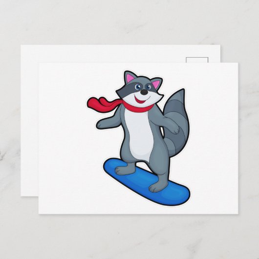 Wasbeer als snowboarder met snowboard en sjaal briefkaart (Voorkant / Achterkant)