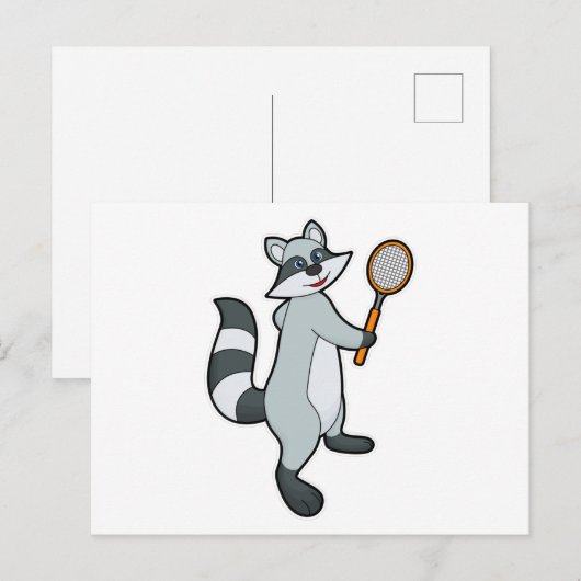 Wasbeer als tennisser met tennisracket briefkaart (Voorkant / Achterkant)