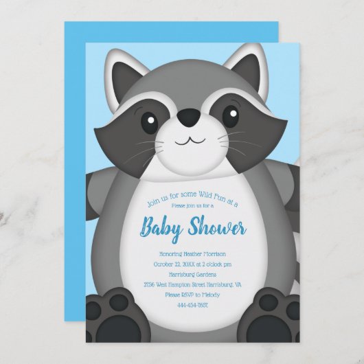 Wasbeer Baby Shower Blauw Kaart (Voorkant / Achterkant)