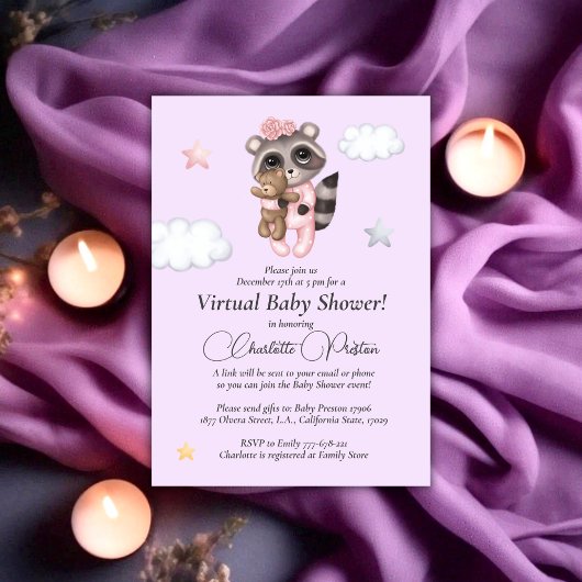 Wasbeer Baby Shower Lavendel Virtueel Kaart