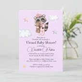 Wasbeer Baby Shower Lavendel Virtueel Kaart (Staand voorkant)