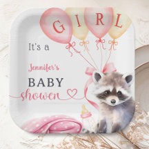Wasbeer Baby shower Meisje Roze Schattige Papier