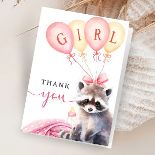 Wasbeer Babyshower Meisje Roze Vouwkaart Bedankkaart