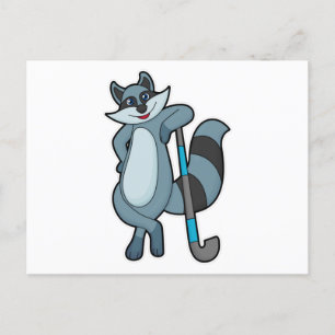 Wasbeer bij hockey met hockeystick briefkaart