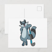 Wasbeer bij hockey met hockeystick briefkaart (Voorkant / Achterkant)