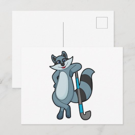 Wasbeer bij hockey met hockeystick briefkaart