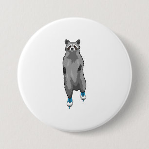 Wasbeer bij schaatsen met schaatsen ronde button 7,6 cm