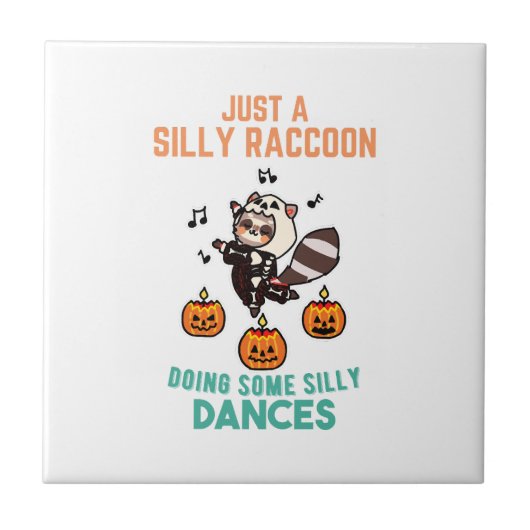 Wasbeer Dansende Halloween Pompoen Feest Tegeltje (Voorkant)