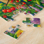 Wasbeer die kersen eet in oude kersenboom legpuzzel (Zijkant)