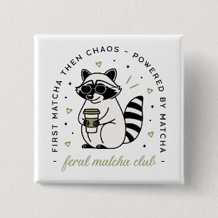 Wasbeer die matcha club drinkt, grappige kawaii di vierkante button 5,1 cm