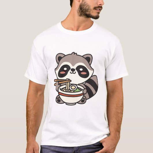 Wasbeer die Ramen Noodle eet T-shirt (Voorkant)