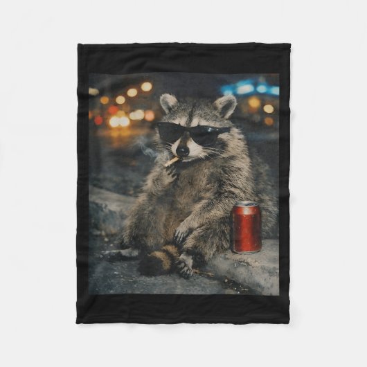 Wasbeer die sigaret rookt grappig dier meme fleece deken (Voorkant)