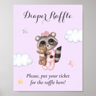 Wasbeer Dier Baby shower Lavendel Luier Raffle Poster