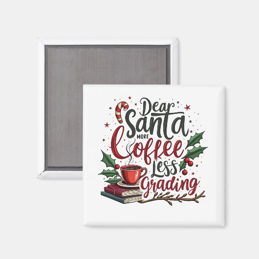 Wasbeer draagt kerstmuts en kerst magneet (Voorkant / Achterkant)