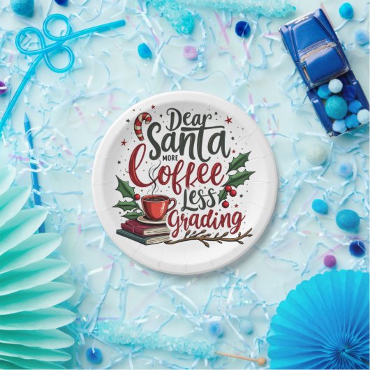 Wasbeer draagt kerstmuts en kerst papieren bordje (Feest)