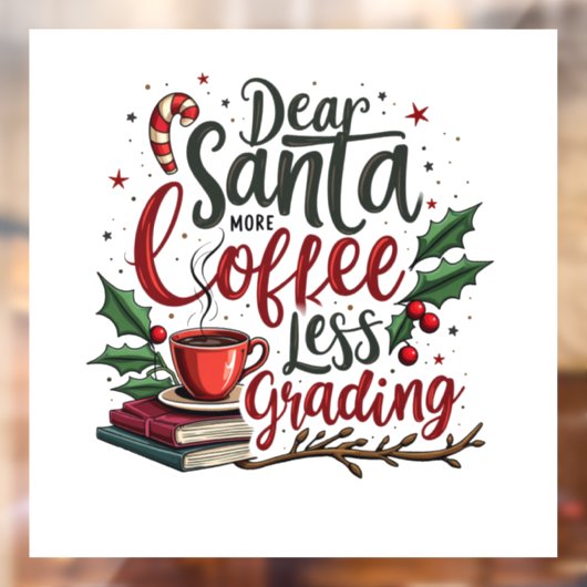 Wasbeer draagt kerstmuts en kerst raamsticker (Vel 2)