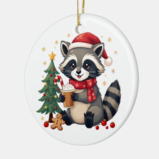 Wasbeer draagt kerstmuts voor de kerstvakantie keramisch ornament (Links)