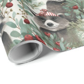 Wasbeer dragen Pet omringd door Planten kerst Cadeaupapier (Rol Hoek)