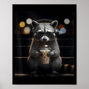 Wasbeer drinkt ijskoude koffie grappig dier meme m poster