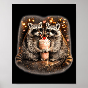 Wasbeer drinkt ijskoude koffie grappige dieren mem poster