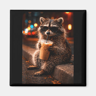 Wasbeer drinkt ijskoude koffie grappige vuilnisbee magneet