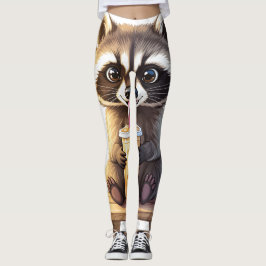 Wasbeer drinkt ijskoude koffie leggings