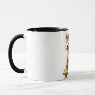 Wasbeer drinkt ijskoude koffie mok