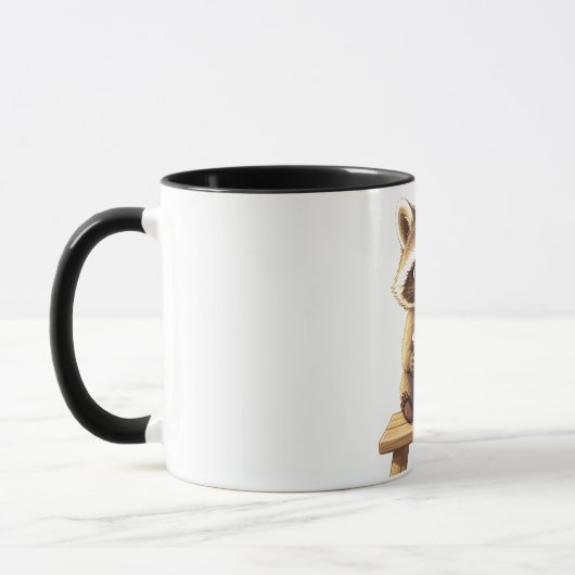 Wasbeer drinkt ijskoude koffie mok (Links)