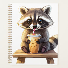 Wasbeer drinkt ijskoude koffie planner