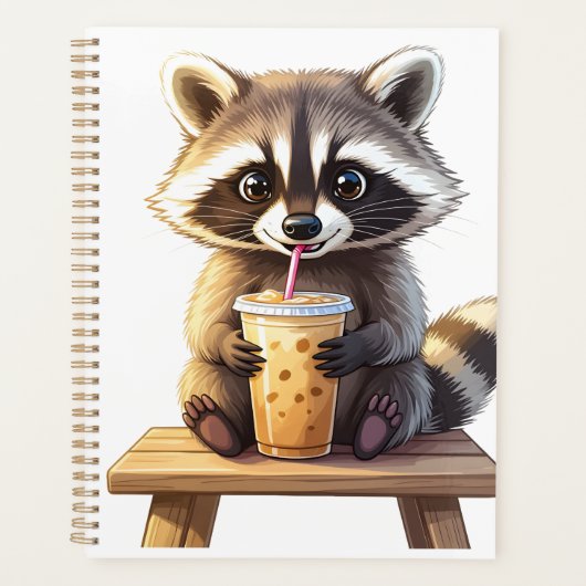 Wasbeer drinkt ijskoude koffie planner (Voorkant)