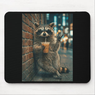 Wasbeer drinkt ijskoude koffie rock on meme grappi muismat