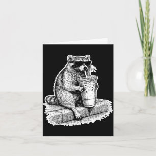 Wasbeer drinkt ijskoude koffie vuilnis wasbeer gra kaart