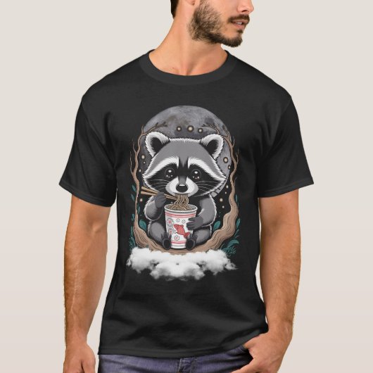 Wasbeer eet instant noedelbeker Grappig dier Fas T-shirt (Voorkant)