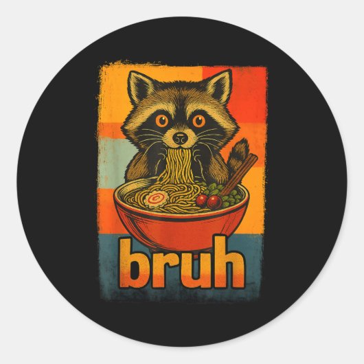 Wasbeer Eet Japanse Ramen Noedels Mannen Vrouwen K Ronde Sticker (Voorkant)