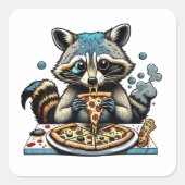 Wasbeer eet pizza vierkante sticker (Voorkant)