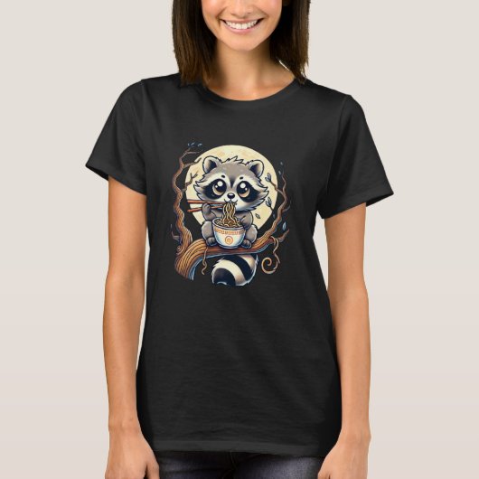 Wasbeer eet Ramen Noedels Grappig T-shirt (Voorkant)