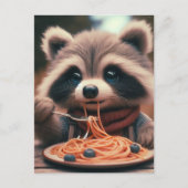 Wasbeer Eet Spaghetti Briefkaart (Voorkant)