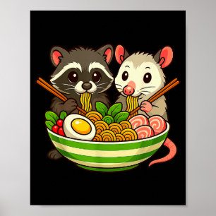 Wasbeer en buidelrat eten ramennoedels poster
