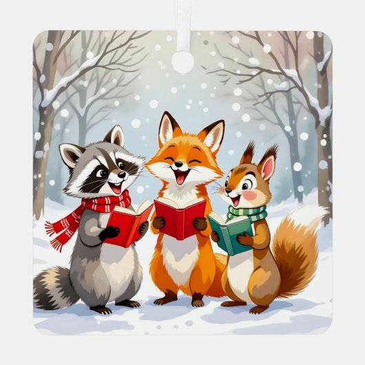 Wasbeer en eekhoorn hangen kerstverlichting metalen ornament (Achterkant)