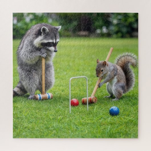 Wasbeer en eekhoorn spelen croquet legpuzzel (Verticaal)