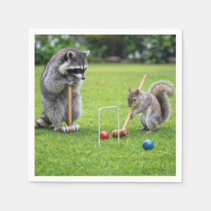Wasbeer en eekhoorn spelen croquet servet