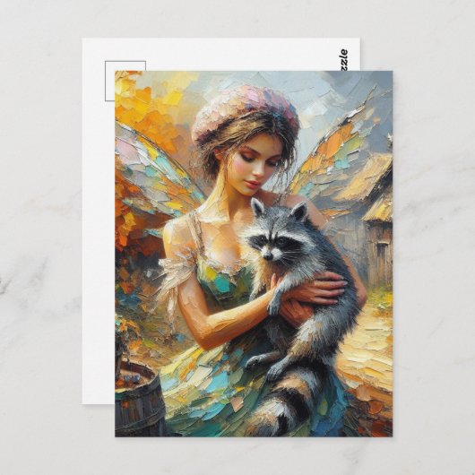 Wasbeer en een fee briefkaart (Voorkant / Achterkant)